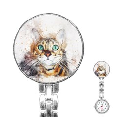 Cat Animal Art Abstract Watercolor Stainless Steel Nurses Watch by Celenk