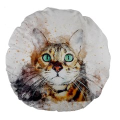 Cat Animal Art Abstract Watercolor Large 18  Premium Flano Round Cushions by Celenk