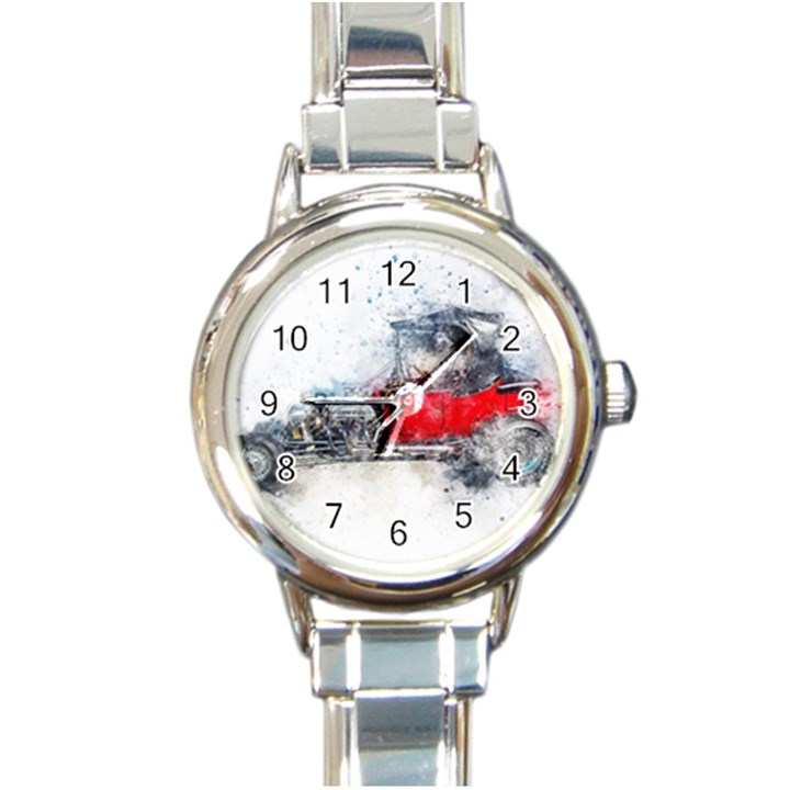 Car Old Car Art Abstract Round Italian Charm Watch