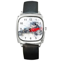 Car Old Car Art Abstract Square Metal Watch by Celenk