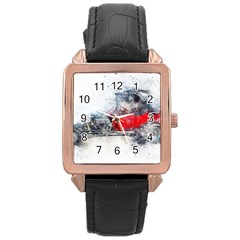 Car Old Car Art Abstract Rose Gold Leather Watch  by Celenk