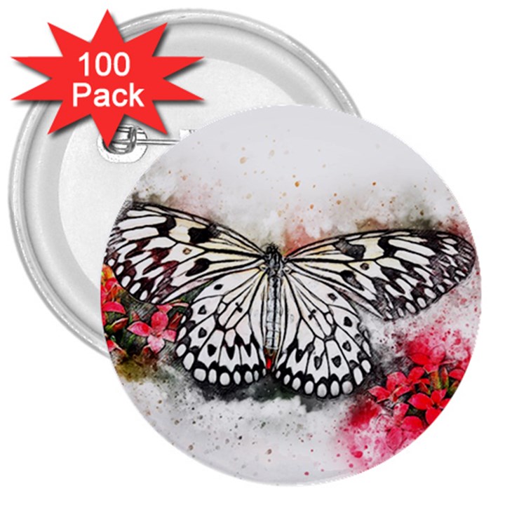 Butterfly Animal Insect Art 3  Buttons (100 pack) 