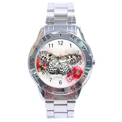 Butterfly Animal Insect Art Stainless Steel Analogue Watch by Celenk