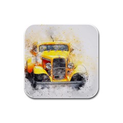 Car Old Art Abstract Rubber Square Coaster (4 Pack)  by Celenk