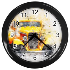 Car Old Art Abstract Wall Clocks (black) by Celenk