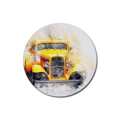 Car Old Art Abstract Rubber Round Coaster (4 Pack)  by Celenk