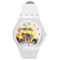 Car Old Art Abstract Round Plastic Sport Watch (m) by Celenk