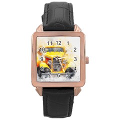 Car Old Art Abstract Rose Gold Leather Watch  by Celenk