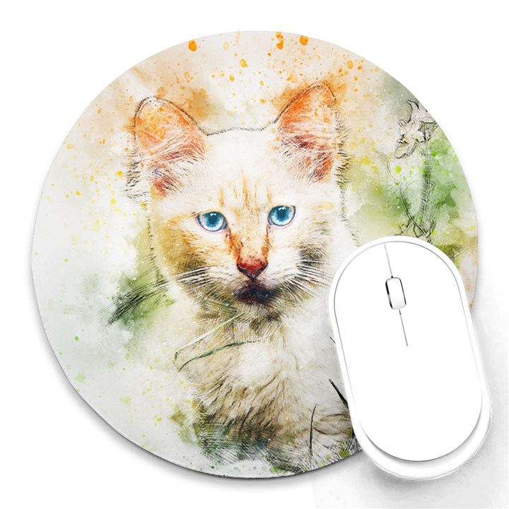 Cat Animal Art Abstract Watercolor Round Mousepads