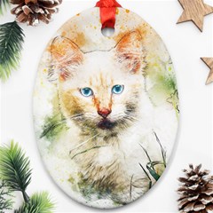 Cat Animal Art Abstract Watercolor Ornament (oval) by Celenk