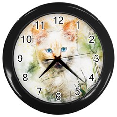 Cat Animal Art Abstract Watercolor Wall Clocks (black) by Celenk