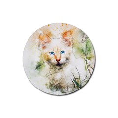 Cat Animal Art Abstract Watercolor Rubber Coaster (round)  by Celenk