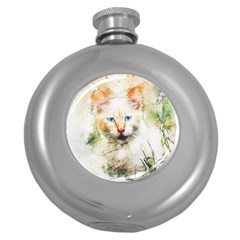 Cat Animal Art Abstract Watercolor Round Hip Flask (5 Oz) by Celenk