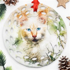 Cat Animal Art Abstract Watercolor Round Filigree Ornament (two Sides) by Celenk