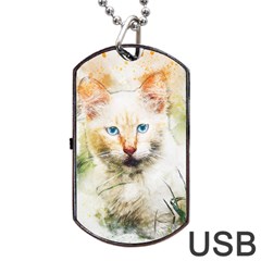 Cat Animal Art Abstract Watercolor Dog Tag Usb Flash (two Sides) by Celenk