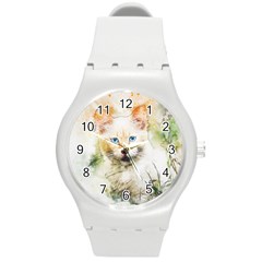 Cat Animal Art Abstract Watercolor Round Plastic Sport Watch (m) by Celenk