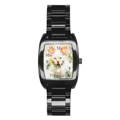 Cat Animal Art Abstract Watercolor Stainless Steel Barrel Watch by Celenk