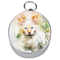 Cat Animal Art Abstract Watercolor Silver Compasses by Celenk