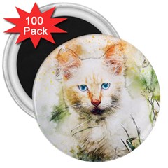 Cat Animal Art Abstract Watercolor 3  Magnets (100 Pack) by Celenk