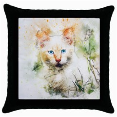 Cat Animal Art Abstract Watercolor Throw Pillow Case (black) by Celenk