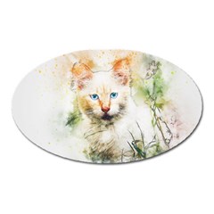 Cat Animal Art Abstract Watercolor Oval Magnet by Celenk