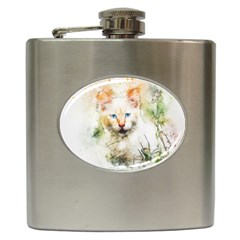 Cat Animal Art Abstract Watercolor Hip Flask (6 Oz) by Celenk