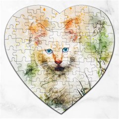 Cat Animal Art Abstract Watercolor Jigsaw Puzzle (heart) by Celenk