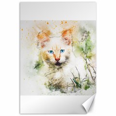 Cat Animal Art Abstract Watercolor Canvas 12  X 18   by Celenk