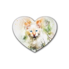 Cat Animal Art Abstract Watercolor Heart Coaster (4 Pack)  by Celenk