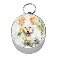 Cat Animal Art Abstract Watercolor Mini Silver Compasses by Celenk