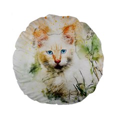 Cat Animal Art Abstract Watercolor Standard 15  Premium Flano Round Cushions by Celenk