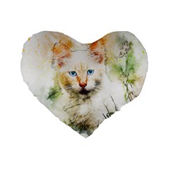 Cat Animal Art Abstract Watercolor Standard 16  Premium Flano Heart Shape Cushions by Celenk