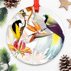 Exotic Birds Of Paradise And Flowers Watercolor Ornament (round) by TKKdesignsCo