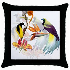 Exotic Birds Of Paradise And Flowers Watercolor Throw Pillow Case (black) by TKKdesignsCo