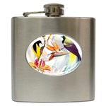 Exotic Birds of Paradise and Flowers Watercolor Hip Flask (6 oz) Front