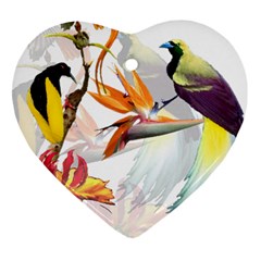 Exotic Birds Of Paradise And Flowers Watercolor Heart Ornament (two Sides) by TKKdesignsCo