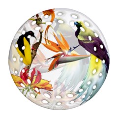 Exotic Birds Of Paradise And Flowers Watercolor Round Filigree Ornament (two Sides) by TKKdesignsCo