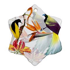 Exotic Birds Of Paradise And Flowers Watercolor Snowflake Ornament (two Sides) by TKKdesignsCo