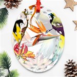 Exotic Birds of Paradise and Flowers Watercolor Ornament (Oval Filigree) Front