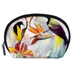 Exotic Birds Of Paradise And Flowers Watercolor Accessory Pouches (large)  by TKKdesignsCo