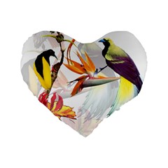 Exotic Birds Of Paradise And Flowers Watercolor Standard 16  Premium Flano Heart Shape Cushions by TKKdesignsCo