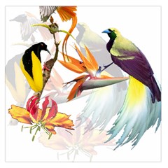 Exotic Birds Of Paradise And Flowers Watercolor Large Satin Scarf (square) by TKKdesignsCo