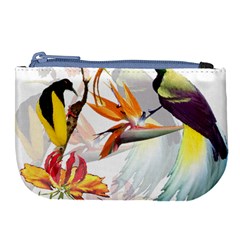 Exotic Birds Of Paradise And Flowers Watercolor Large Coin Purse by TKKdesignsCo