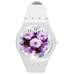 Flowers Purple Nature Art Abstract Round Plastic Sport Watch (m) by Celenk