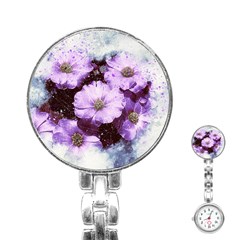 Flowers Purple Nature Art Abstract Stainless Steel Nurses Watch by Celenk