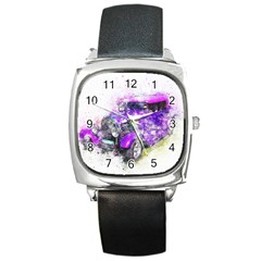 Car Old Car Art Abstract Square Metal Watch by Celenk