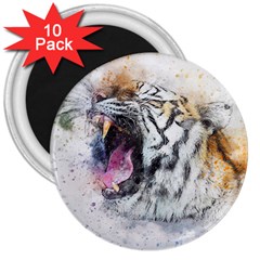 Tiger Roar Animal Art Abstract 3  Magnets (10 Pack)  by Celenk