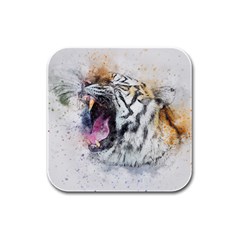 Tiger Roar Animal Art Abstract Rubber Square Coaster (4 Pack)  by Celenk