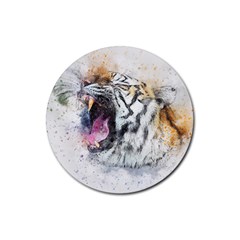 Tiger Roar Animal Art Abstract Rubber Coaster (round)  by Celenk