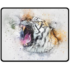 Tiger Roar Animal Art Abstract Double Sided Fleece Blanket (medium)  by Celenk